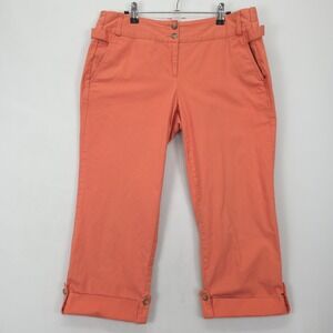 Lands End Capri Pants Women 12 Twill Straight Leg Cuffed Pockets Orange Casual